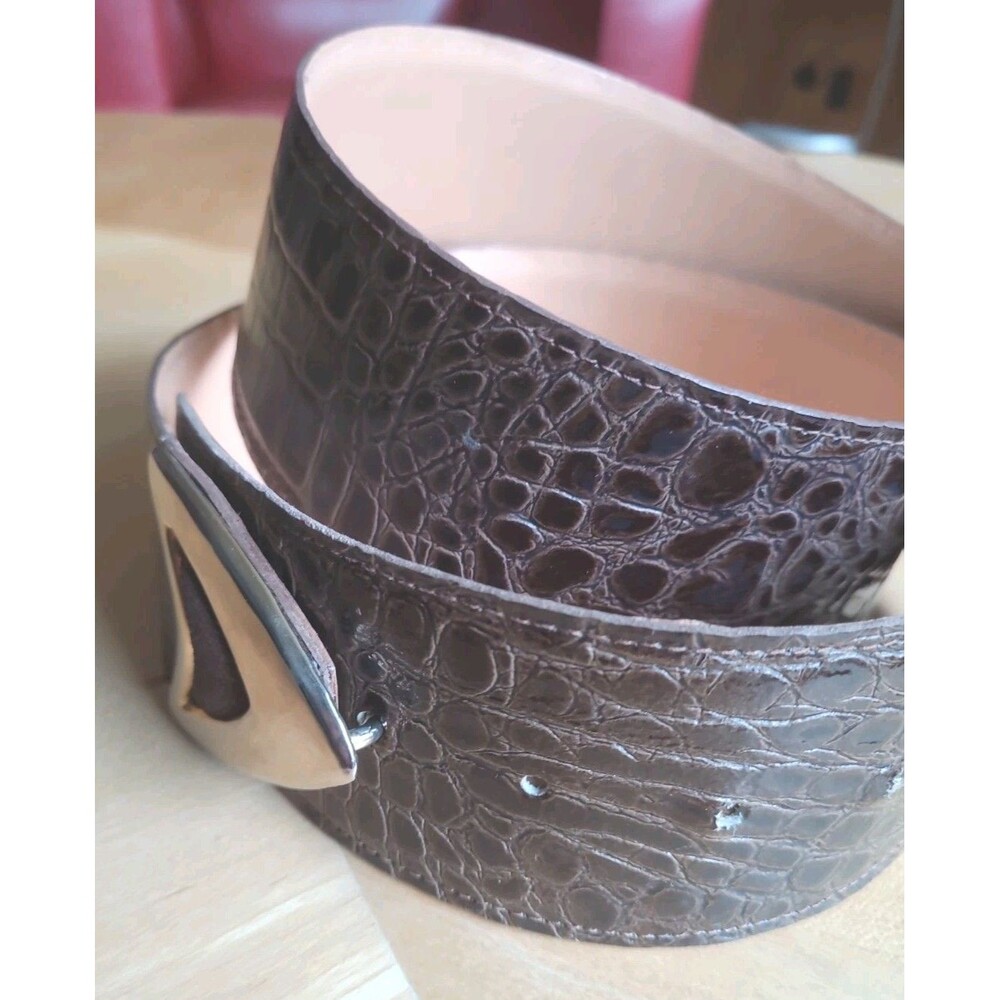 Vintage The Leather Shop Wide Crocodile Pattern Leather Belt Sz L